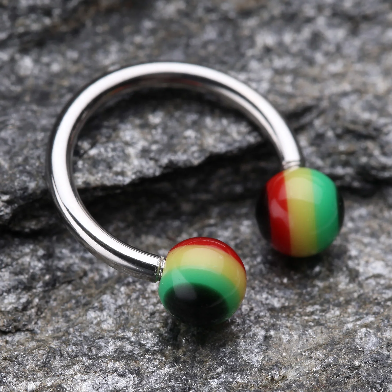 Rasta Jamaican Stripe Acrylic Horseshoe Circular Barbell - Image 2