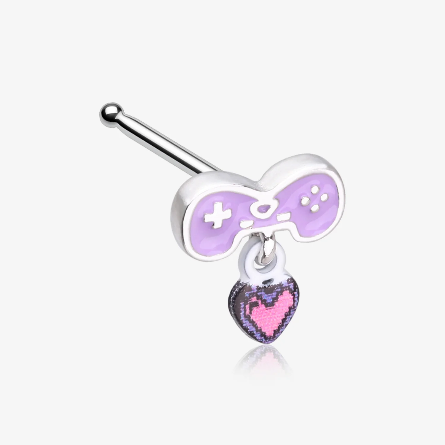 Retro Gamer Controller 8-Bit Pixel Heart Dangle Nose Stud Ring