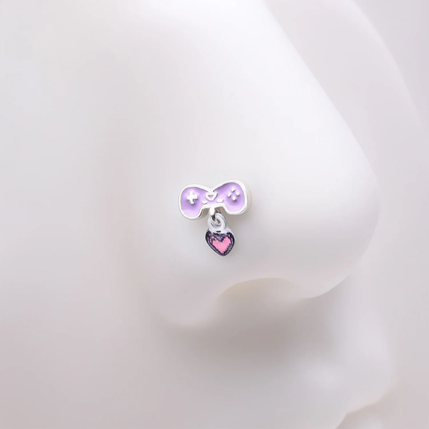 Retro Gamer Controller 8-Bit Pixel Heart Dangle Nose Stud Ring - Image 2