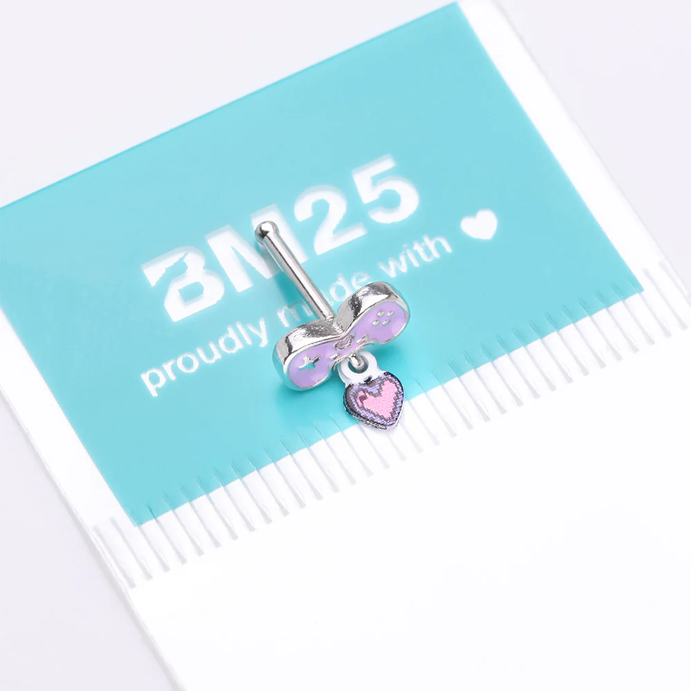 Retro Gamer Controller 8-Bit Pixel Heart Dangle Nose Stud Ring - Image 5