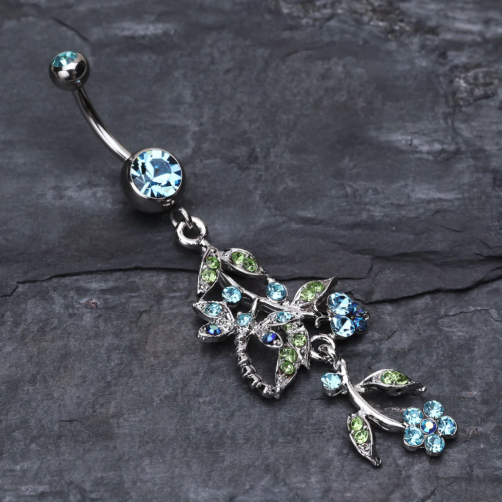 Romantic Vines with Flowers Belly Button Rings - Image 3