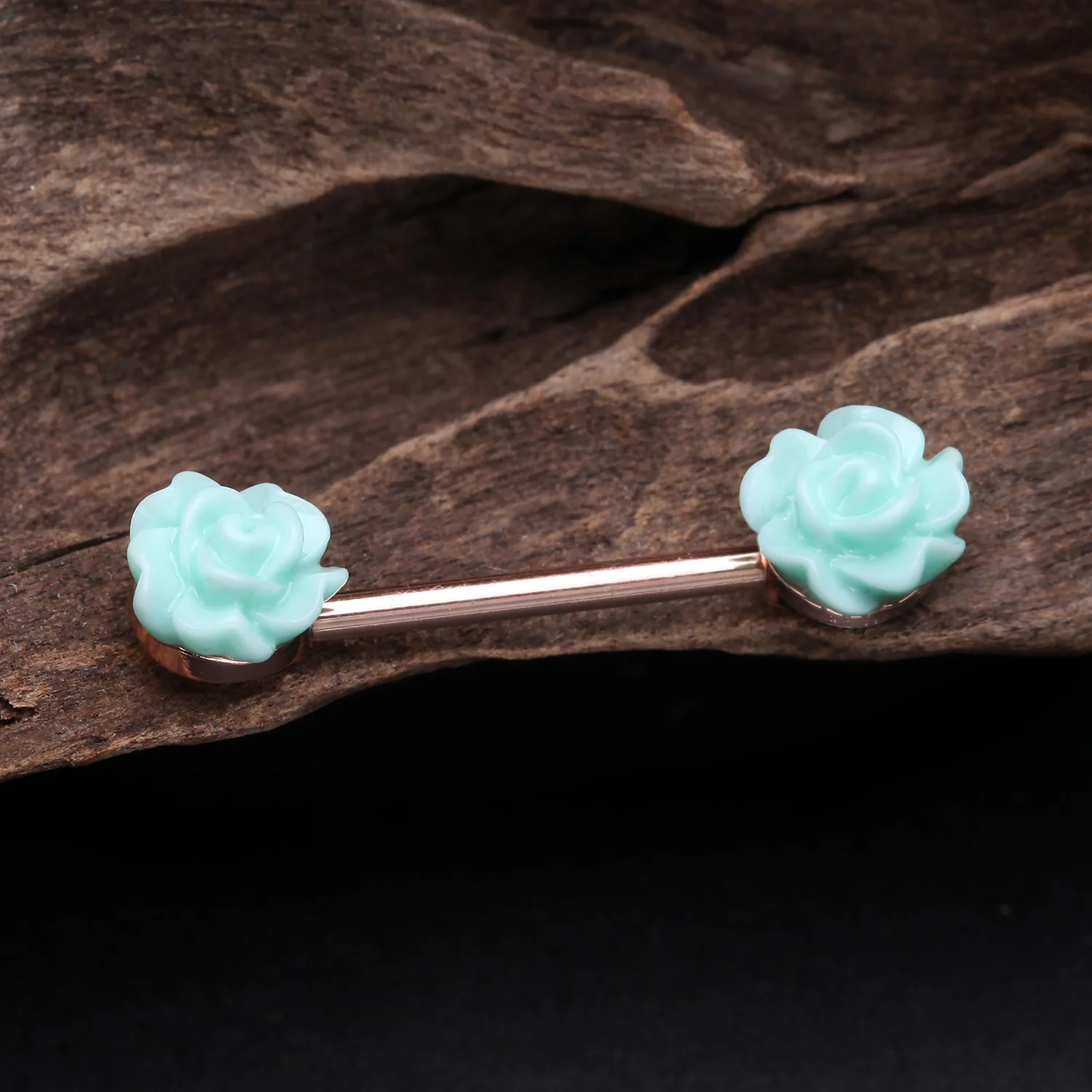 A Pair of Rose Gold Acrylic Rose Blossom Nipple Barbell Ring - Image 2