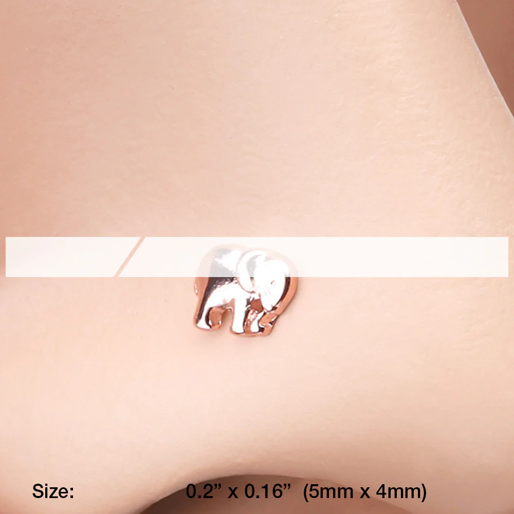Rose Gold Adorable Baby Elephant L-Shaped Nose Ring - Image 3