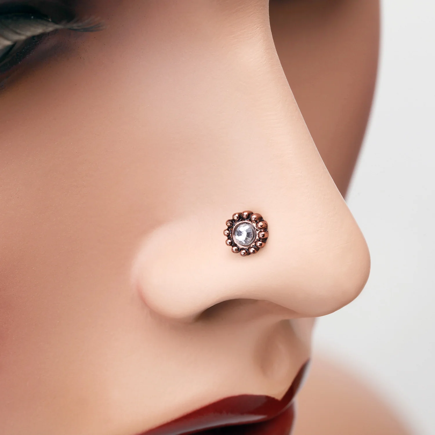 Rose Gold Aira Filigree Sparkle Icon L-Shaped Nose Ring - Image 2