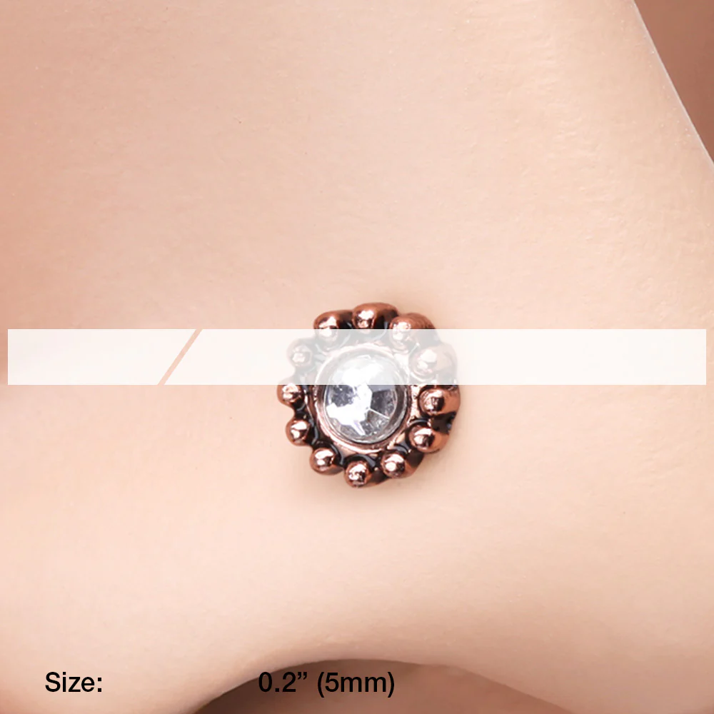 Rose Gold Aira Filigree Sparkle Icon L-Shaped Nose Ring - Image 3
