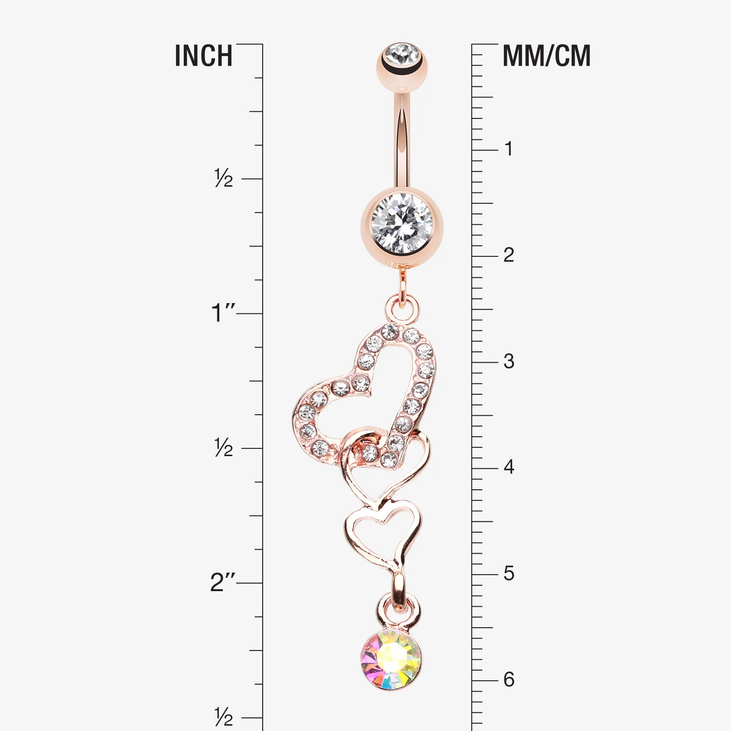 Rose Gold Alluring Jeweled Heart Belly Button Ring - Image 2