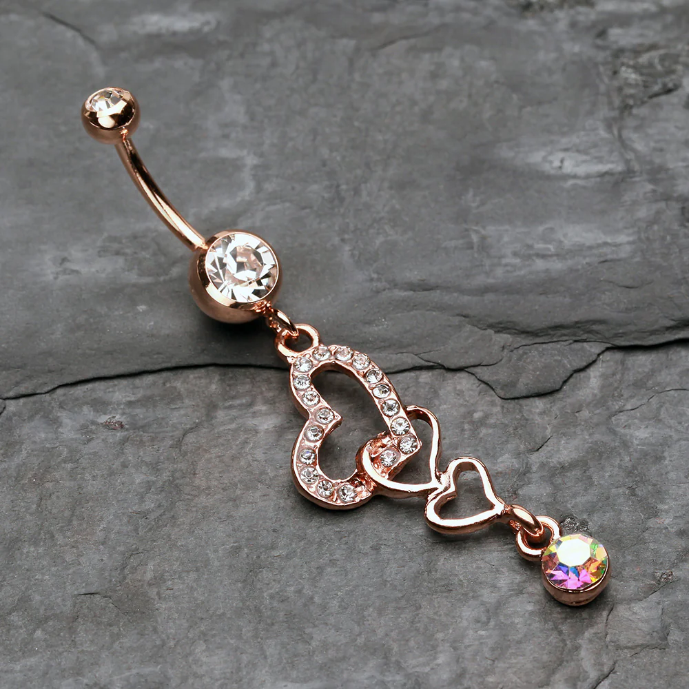 Rose Gold Alluring Jeweled Heart Belly Button Ring - Image 3