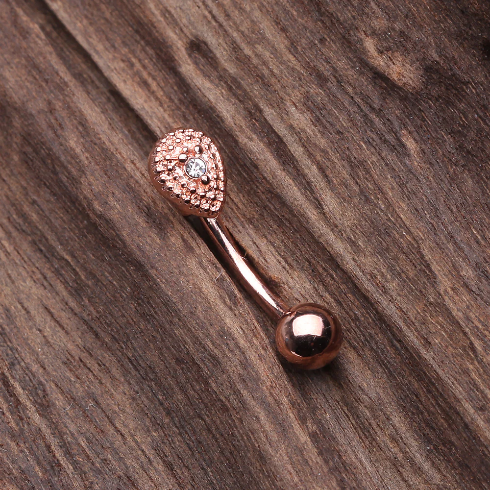 Rose Gold Aria Sparkle Teardrop Curved Barbell Ring - Image 3
