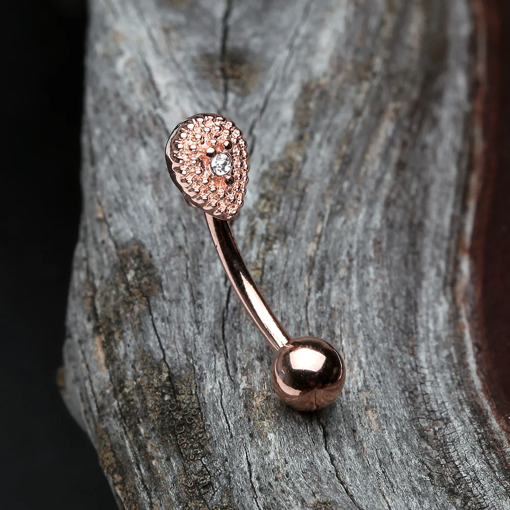 Rose Gold Aria Sparkle Teardrop Curved Barbell Ring - Image 4