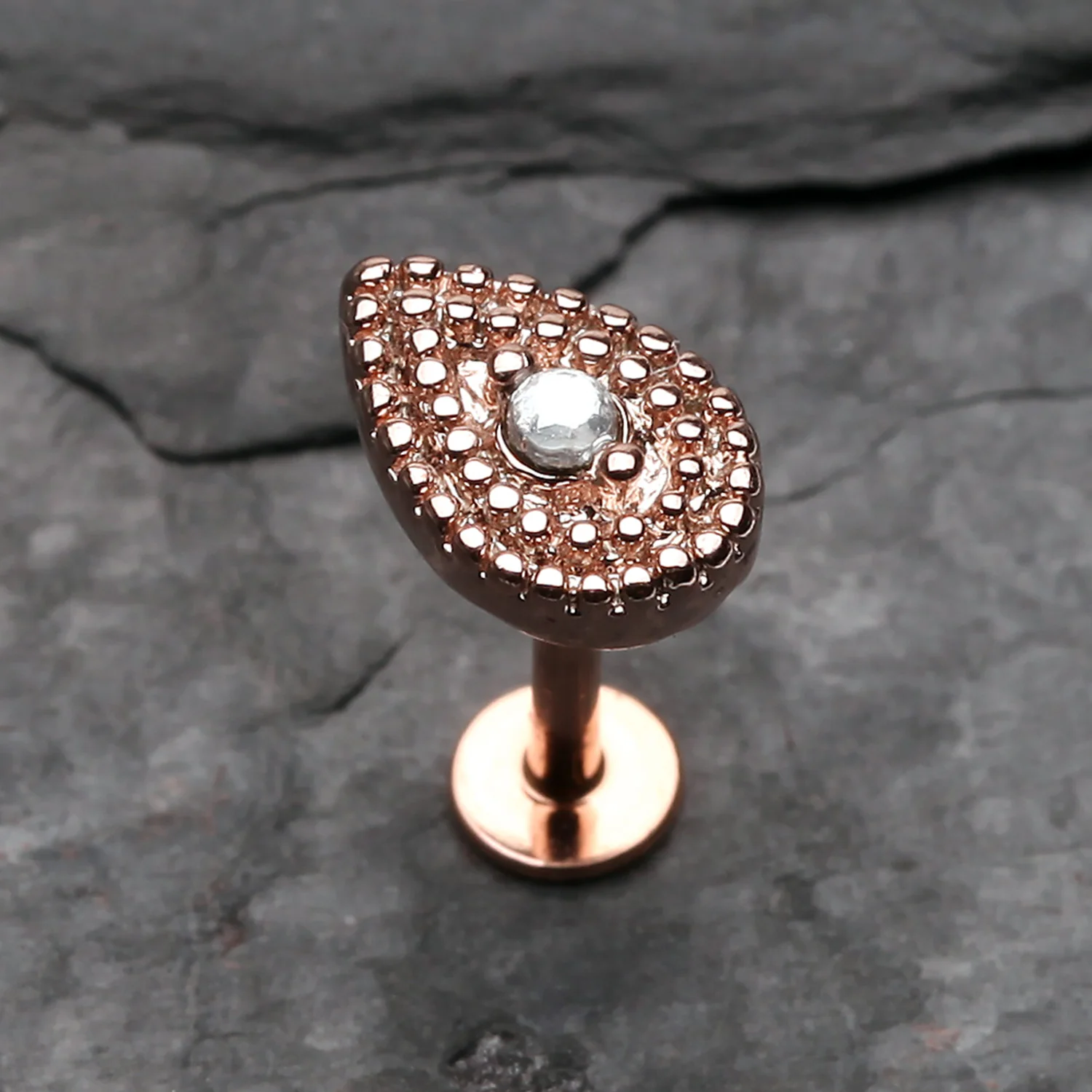 Rose Gold Aria Sparkle Teardrop Steel Labret - Image 2