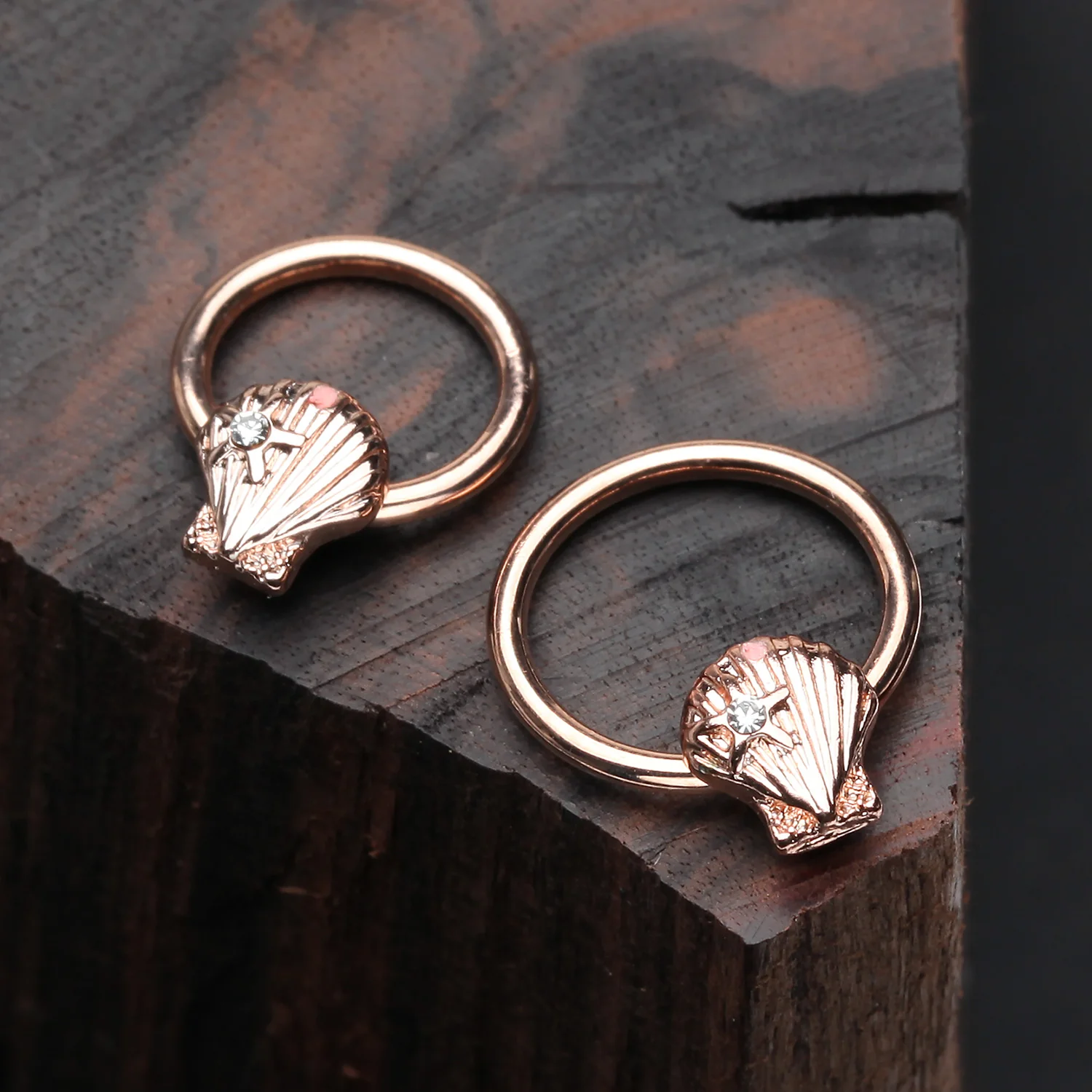 Rose Gold Ariel's Seashell Steel Captive Bead Ring - Image 2