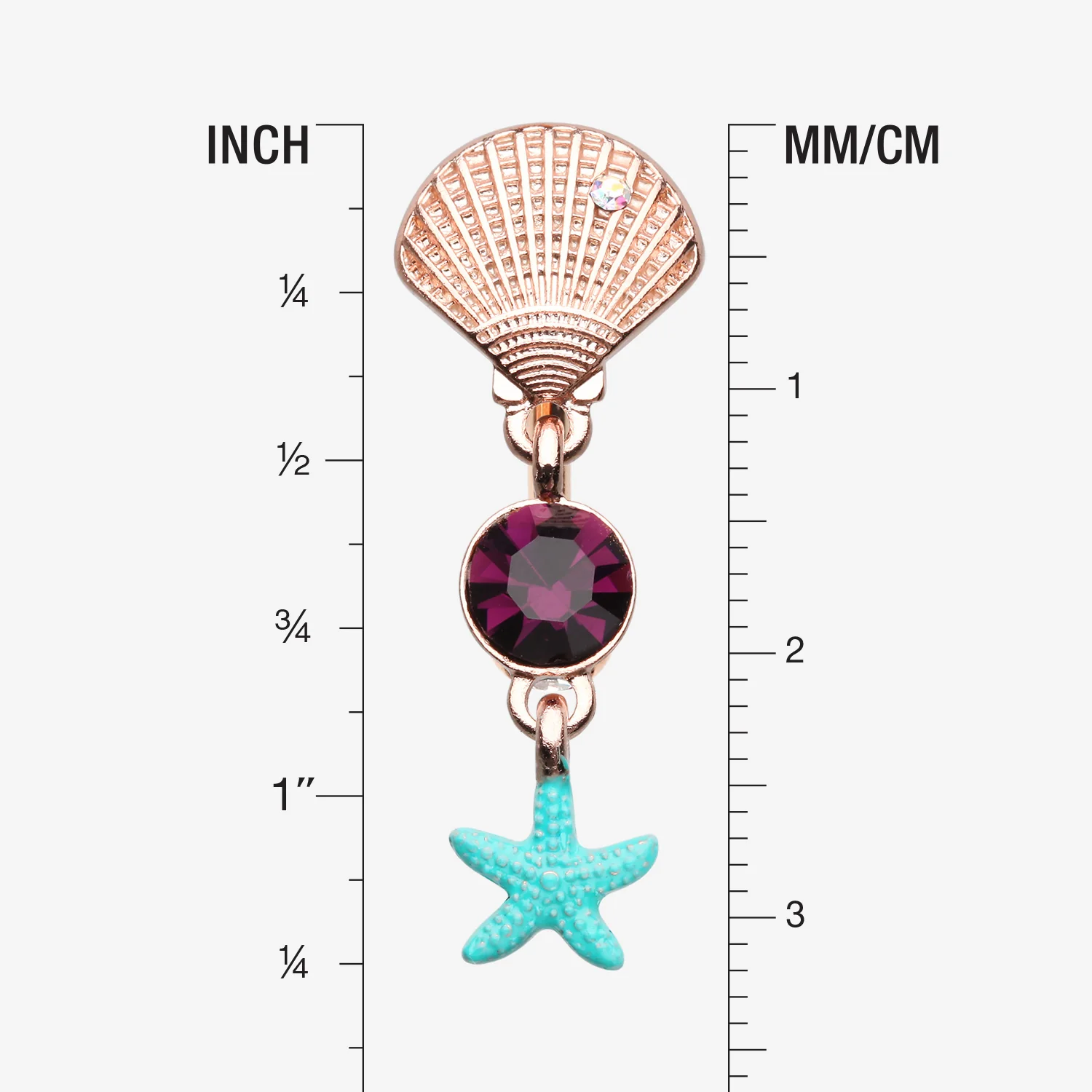 Rose Gold Ariel's Shell Starfish Sparkle Reverse Belly Button Ring - Image 2