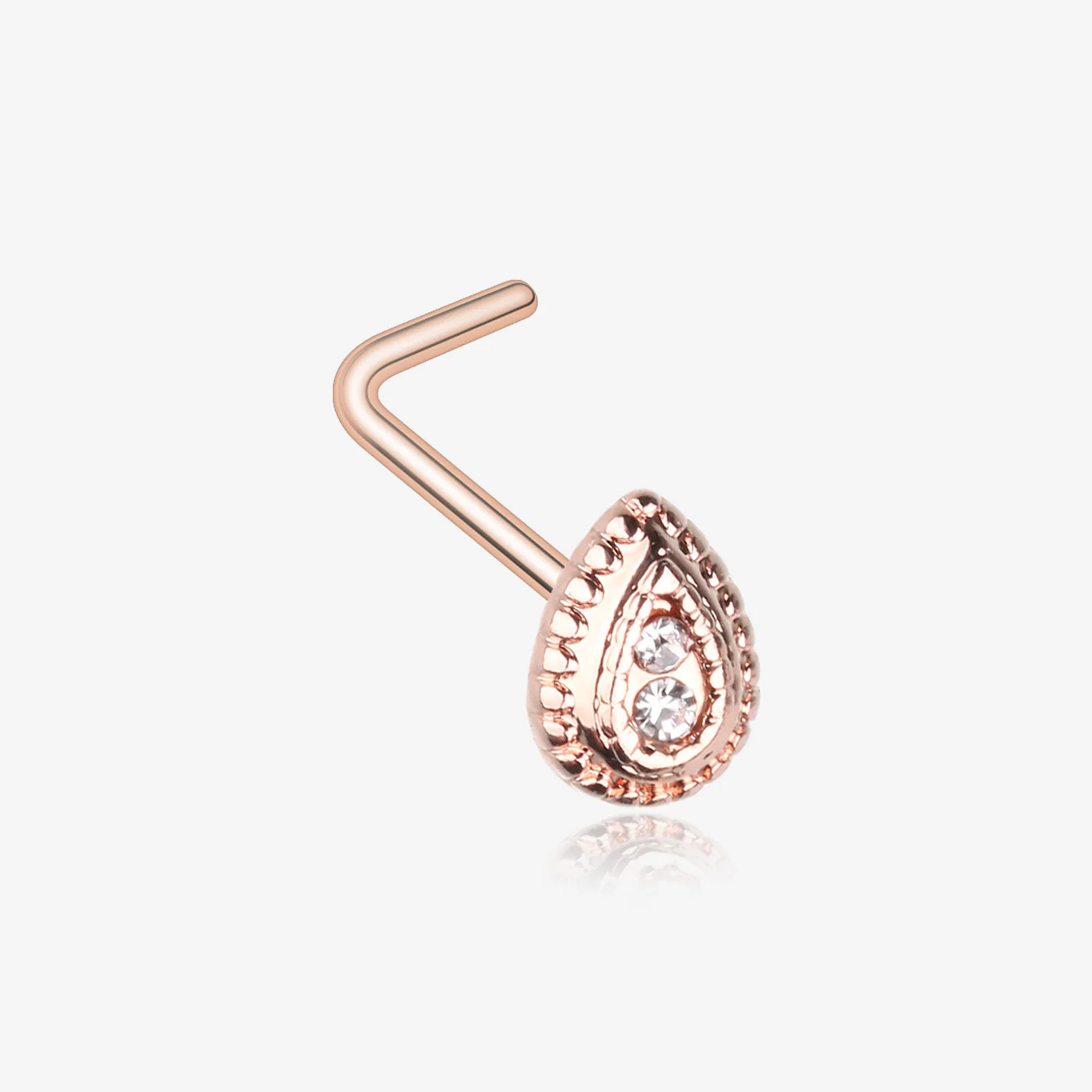Rose Gold Bali Avice Teardrop Sparkle L-Shaped Nose Ring