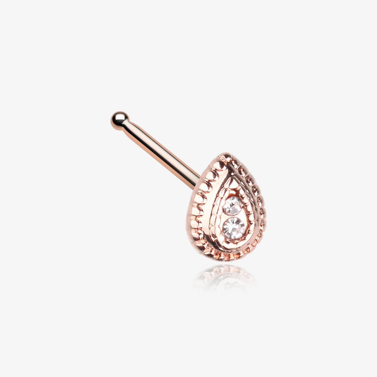 Rose Gold Bali Avice Teardrop Sparkle Nose Stud Ring