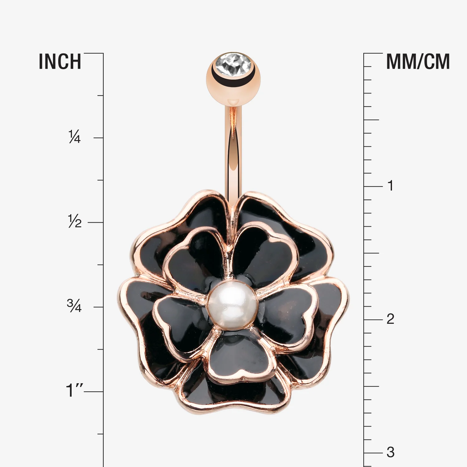 Rose Gold Black Dahlia Flower Belly Button Ring - Image 2
