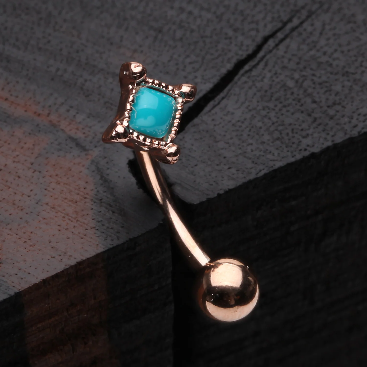 Rose Gold Bohemian Turquoise Bead Curved Barbell - Image 2