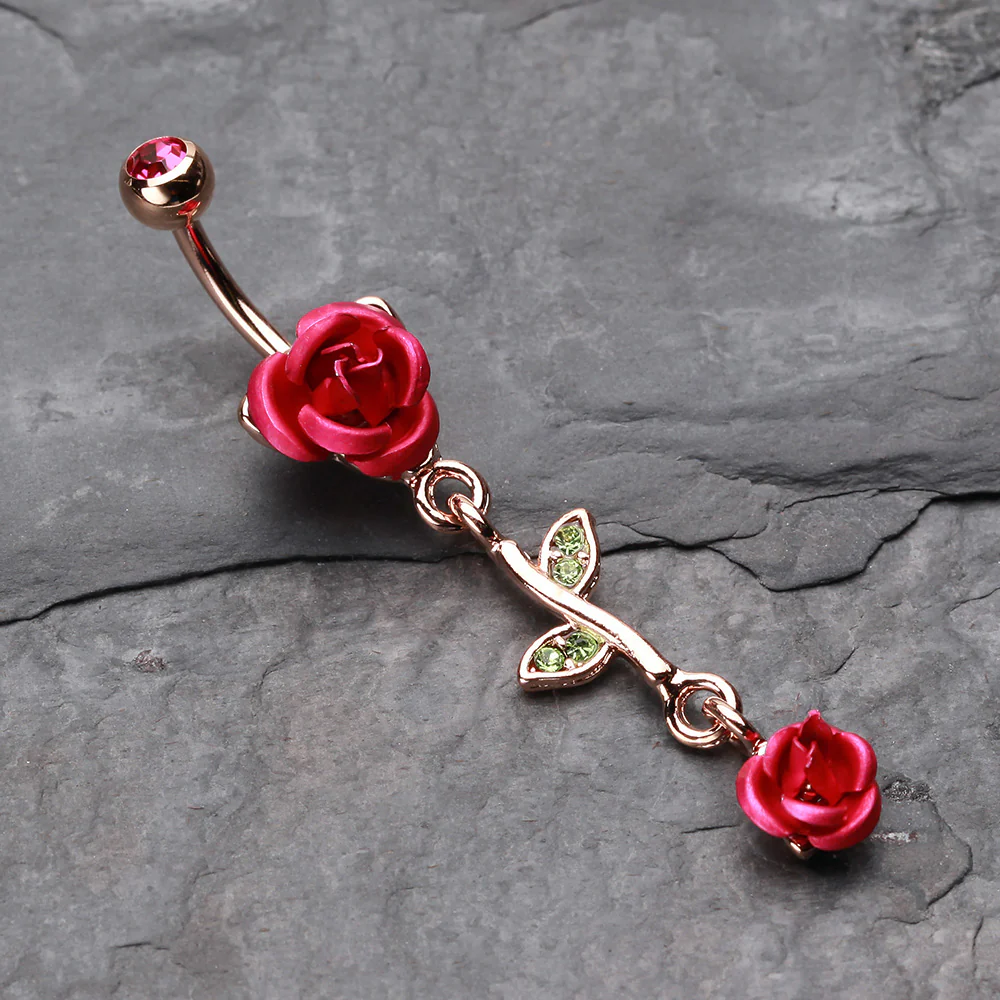 Rose Gold Bright Metal Rose Belly Button Ring - Image 3