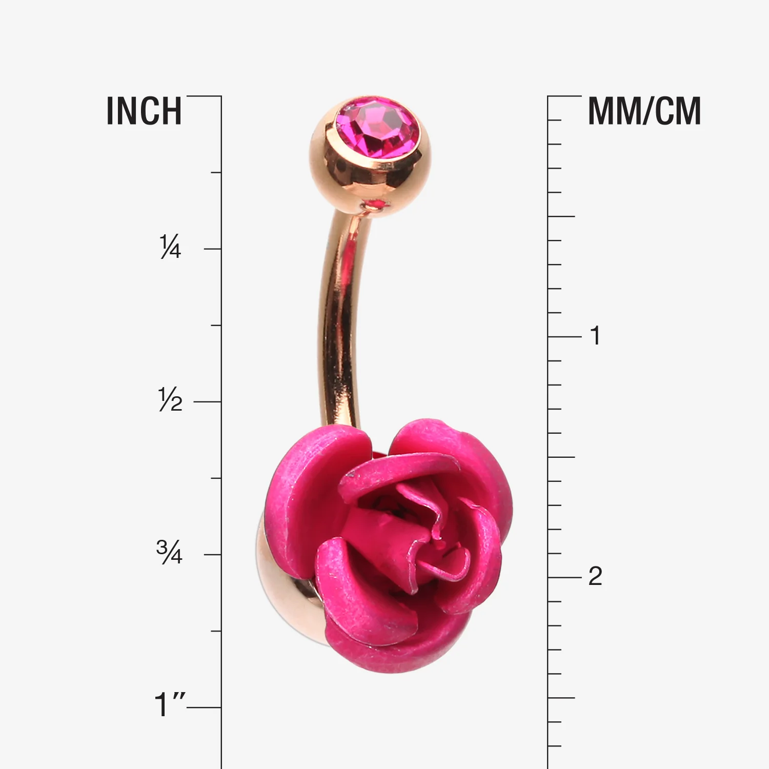 Rose Gold Bright Metal Rose Blossom Belly Button Ring - Image 2