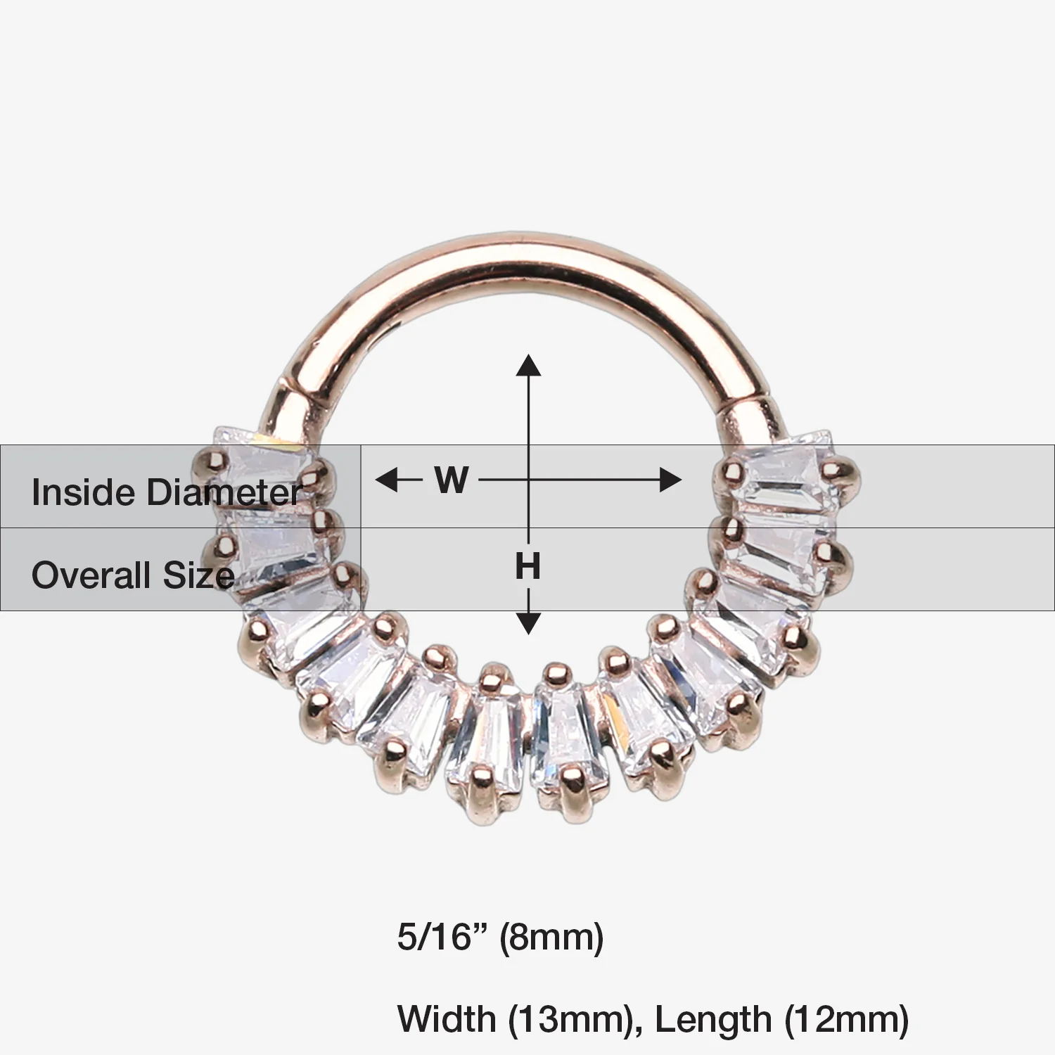 Rose Gold Brilliant Baguette Sparkles Array Seamless Clicker Hoop Ring - Image 2