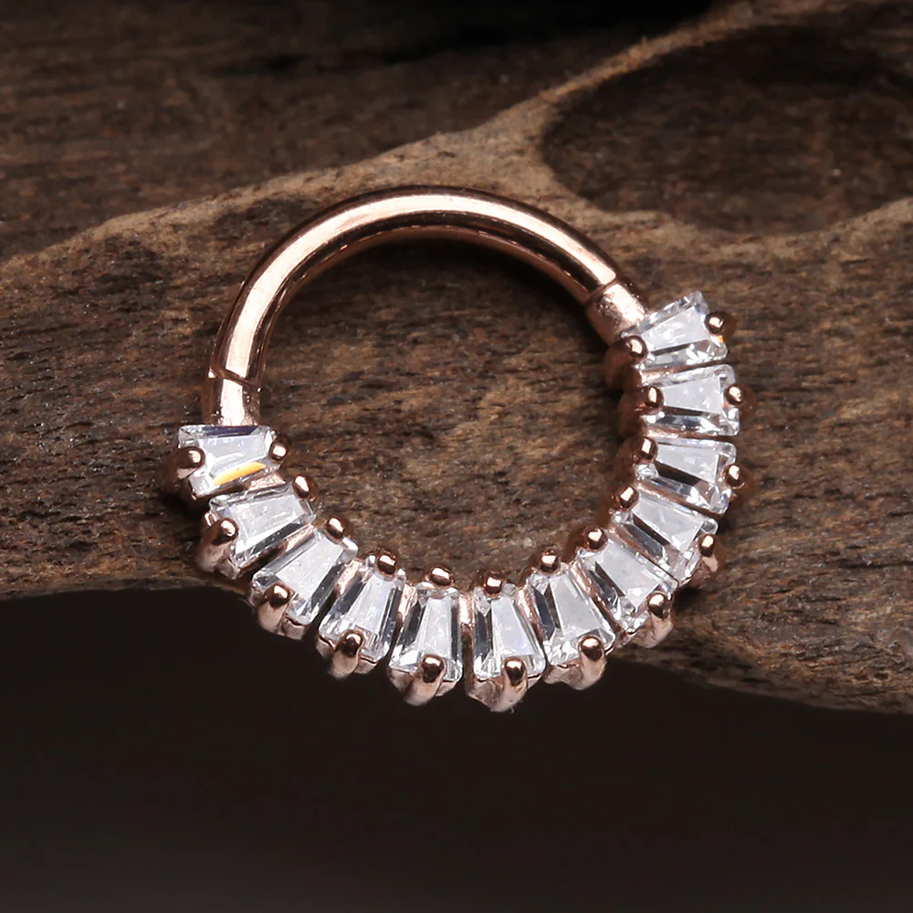 Rose Gold Brilliant Baguette Sparkles Array Seamless Clicker Hoop Ring - Image 3