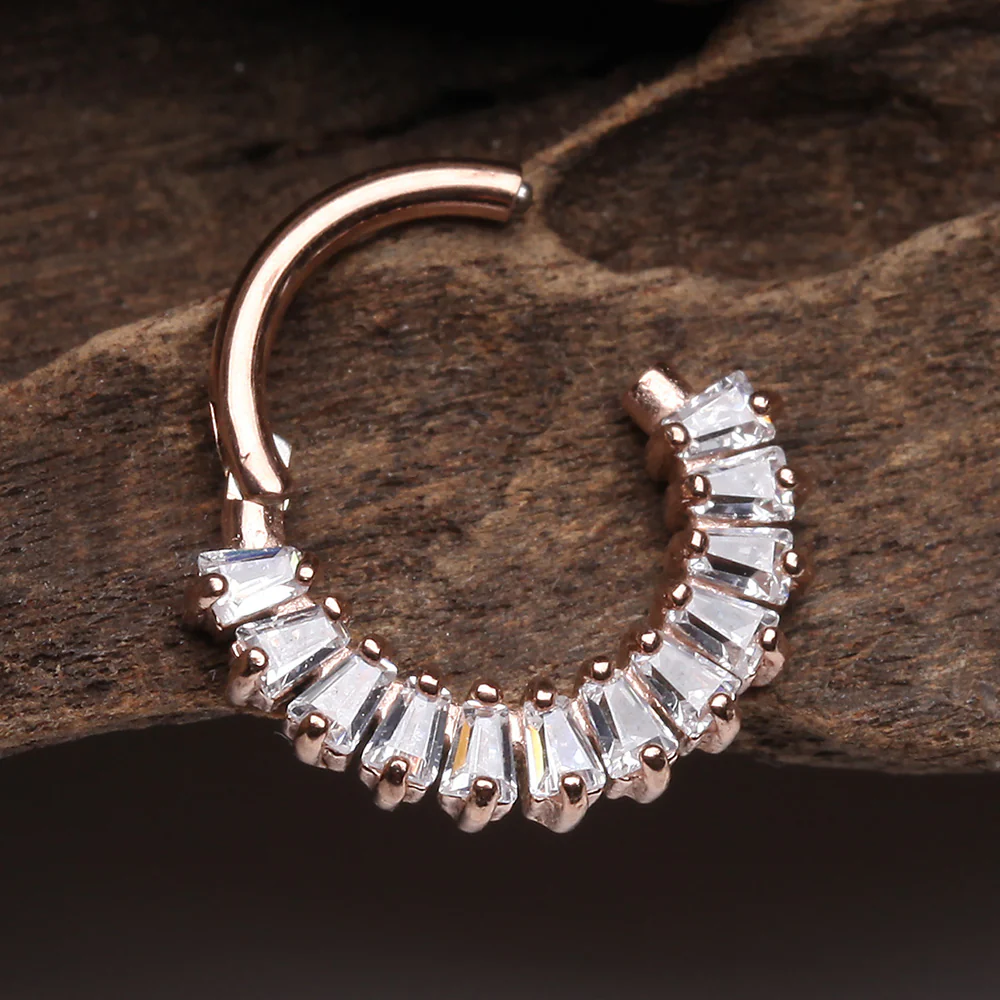 Rose Gold Brilliant Baguette Sparkles Array Seamless Clicker Hoop Ring - Image 4