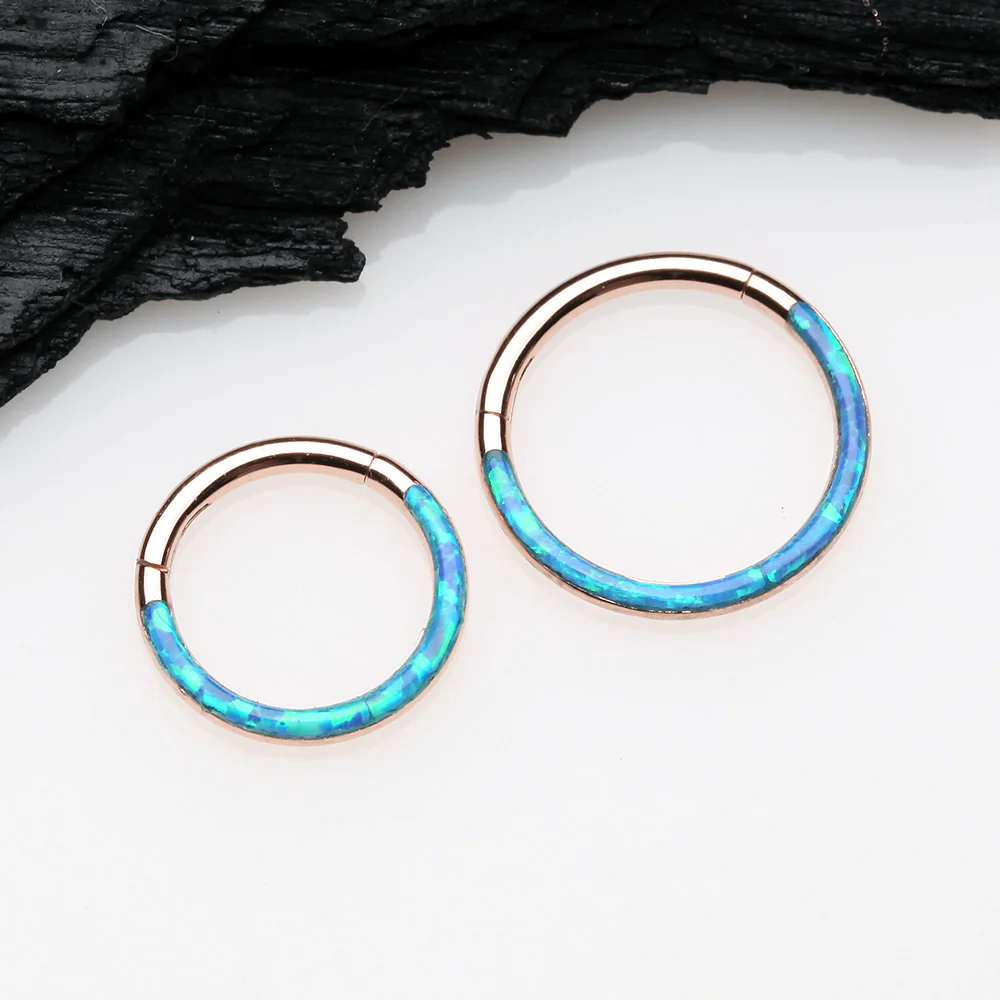 Rose Gold Brilliant Fire Opal Lined Front Facing Seamless Clicker Hoop Ring - Image 3