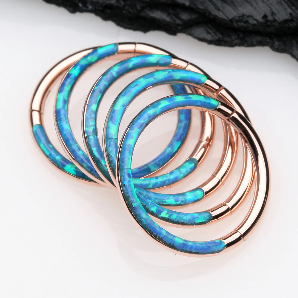Rose Gold Brilliant Fire Opal Lined Front Facing Seamless Clicker Hoop Ring - Image 4