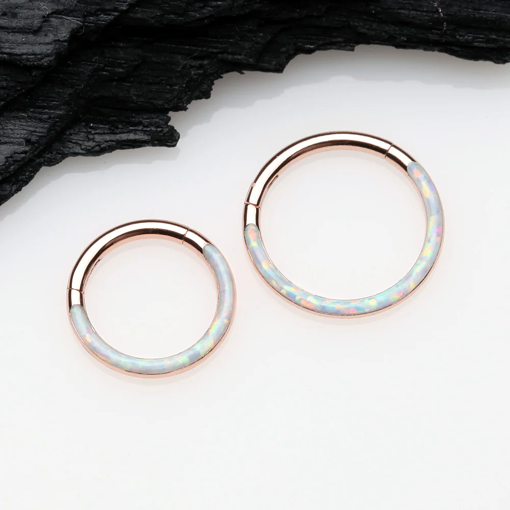 Rose Gold Brilliant Fire Opal Lined Front Facing Seamless Clicker Hoop Ring - Image 3