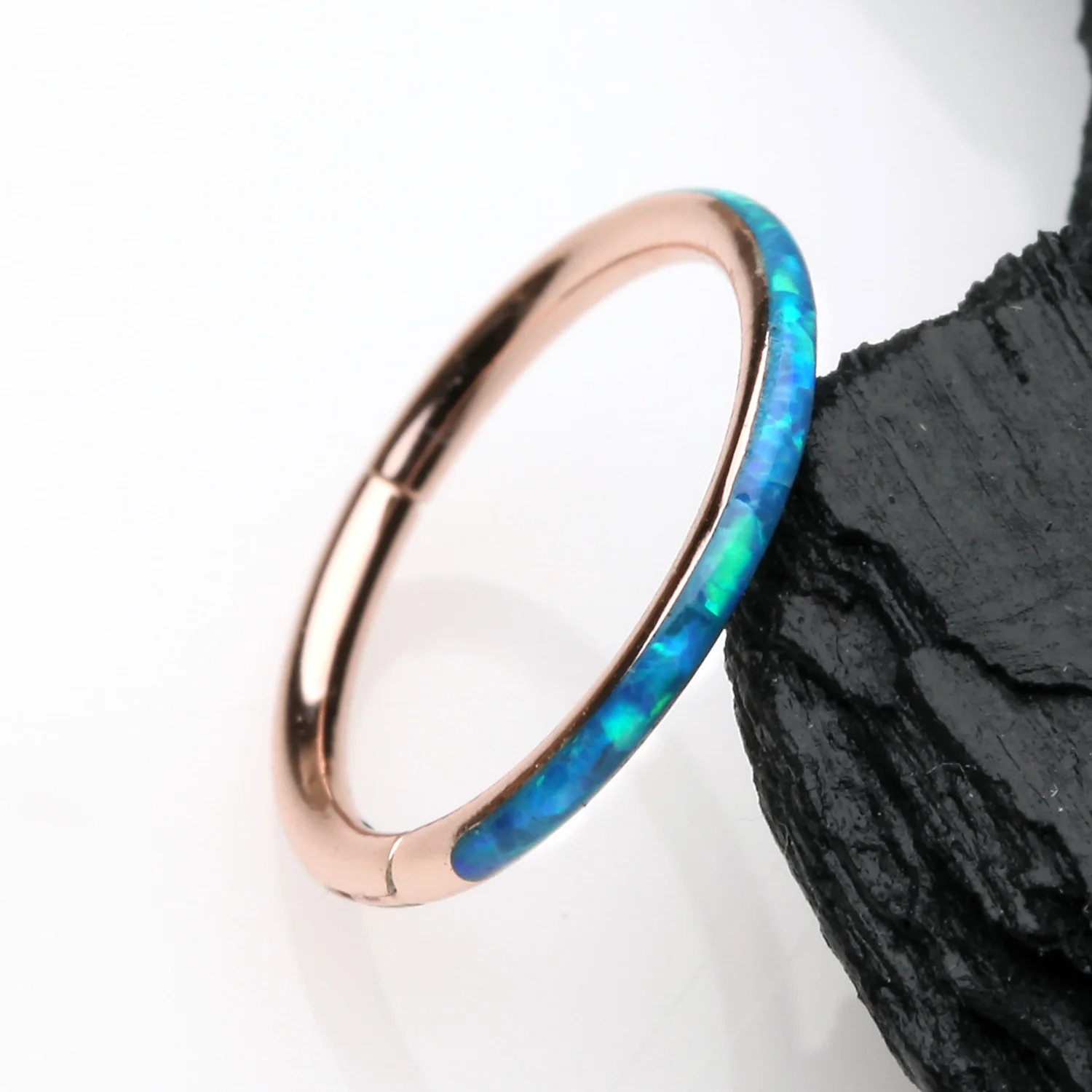 Rose Gold Brilliant Fire Opal Lined Seamless Clicker Hoop Ring - Image 2