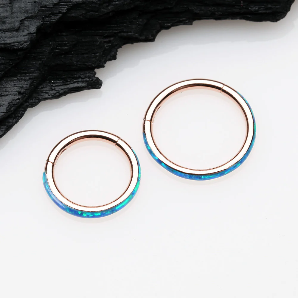 Rose Gold Brilliant Fire Opal Lined Seamless Clicker Hoop Ring - Image 3