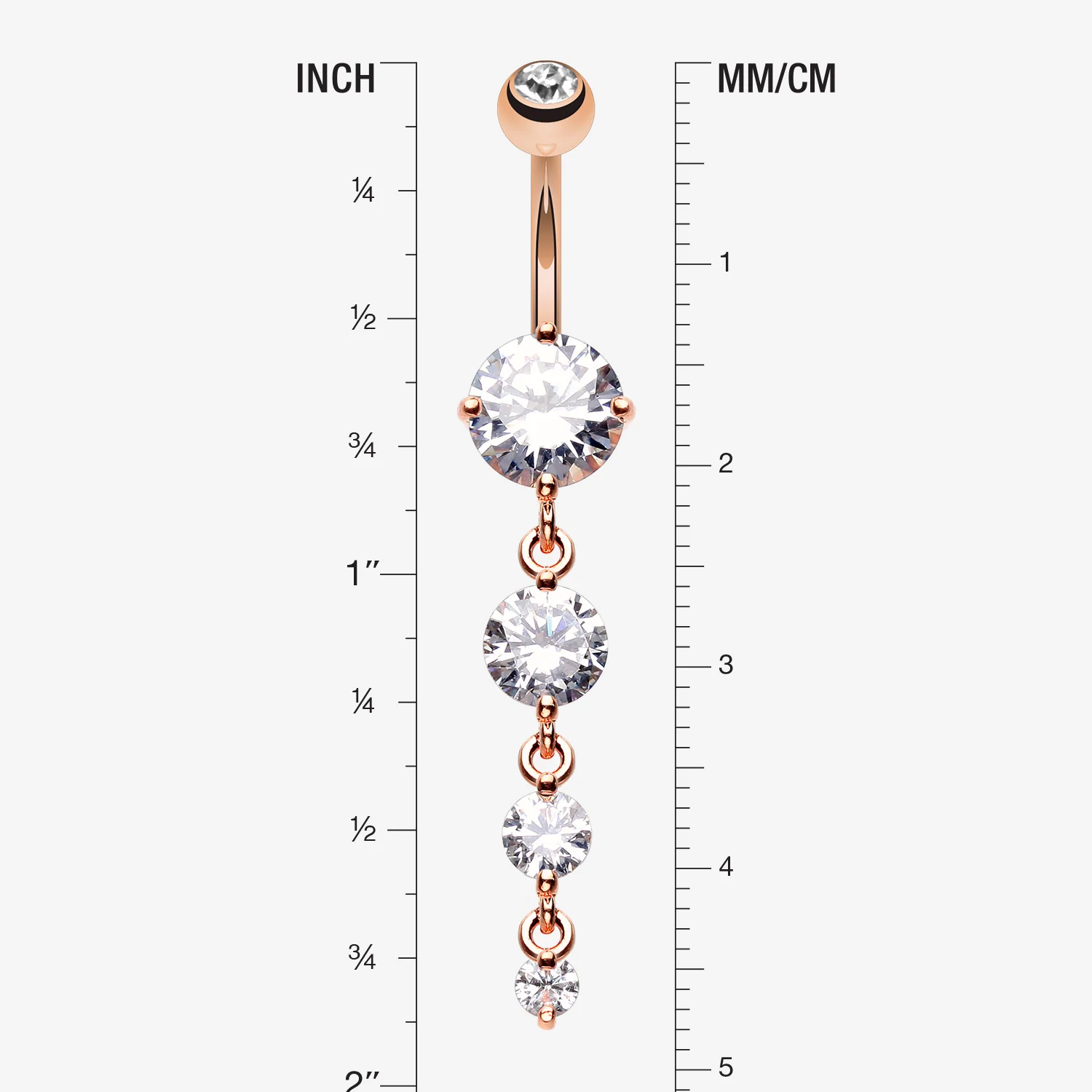 Rose Gold Brilliant Gem Cascade Belly Button Ring - Image 2