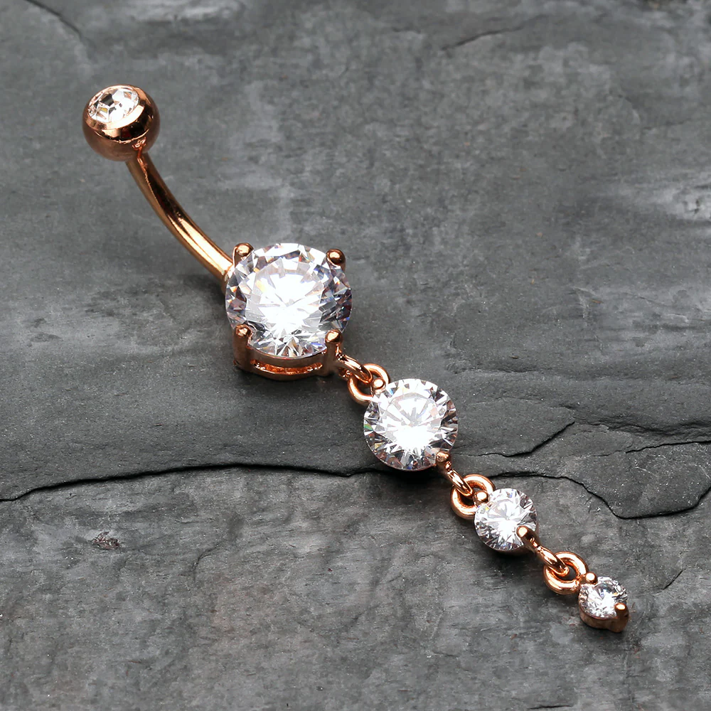 Rose Gold Brilliant Gem Cascade Belly Button Ring - Image 3