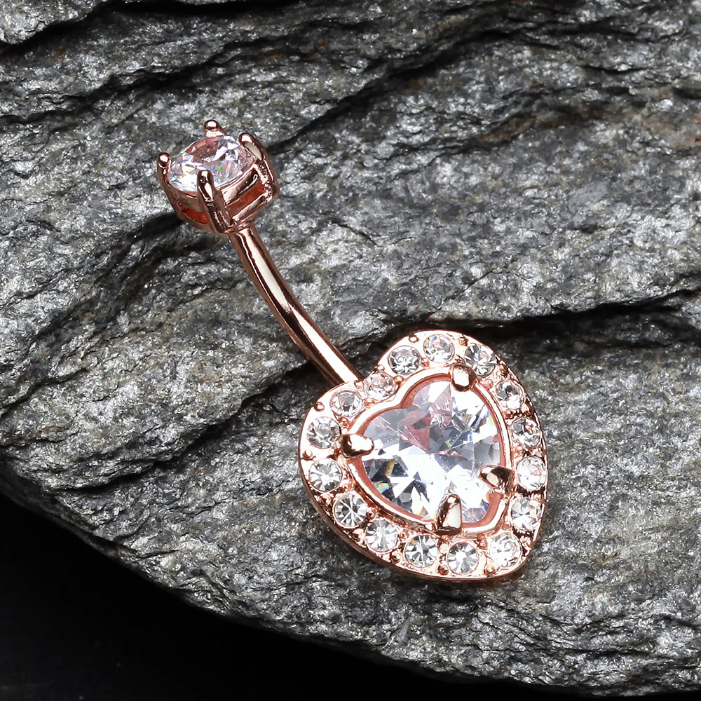 Rose Gold Brilliant Heart Sparkle Belly Button Ring - Image 3