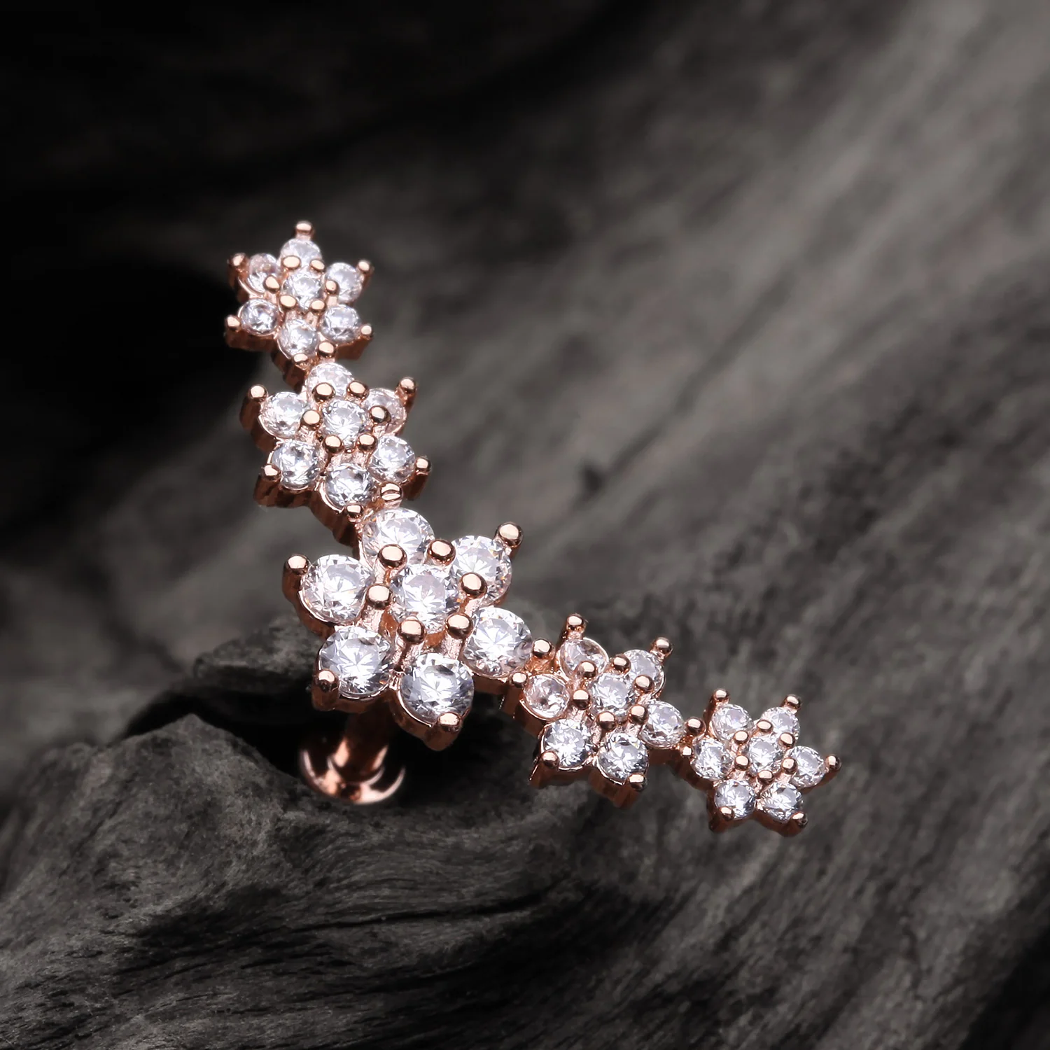 Rose Gold Brilliant Sparkle Flower Journey Top Internally Threaded Steel Labret - Image 2
