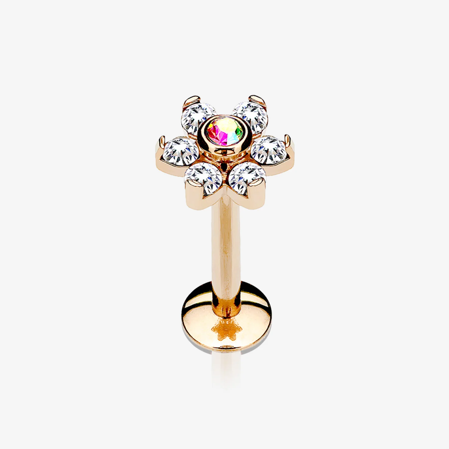 Rose Gold Brilliant Sparkle Flower Top Internally Threaded Steel Labret