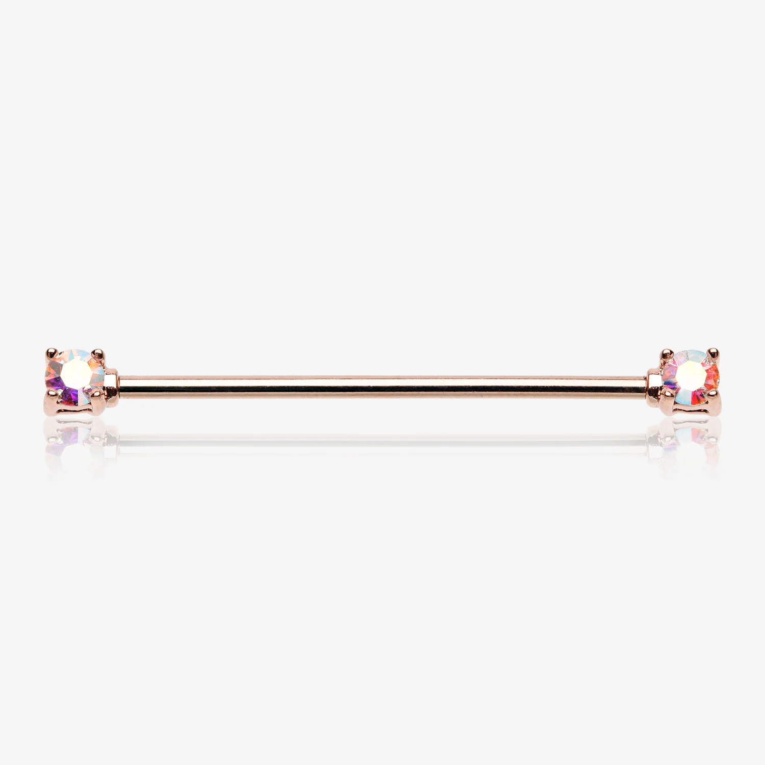Rose Gold Brilliant Sparkle Gem Prong Set Industrial Barbell