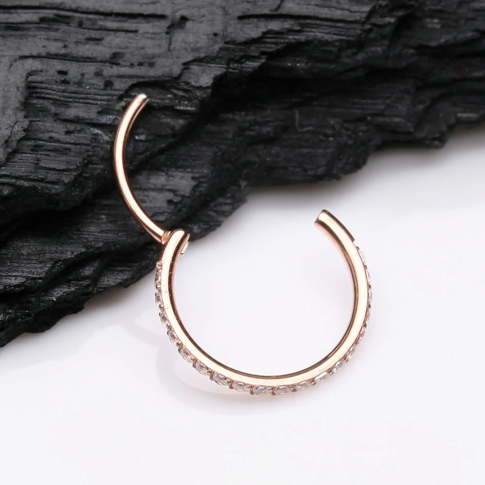 Rose Gold Brilliant Sparkle Gems Lined Clicker Hoop Ring - Image 3
