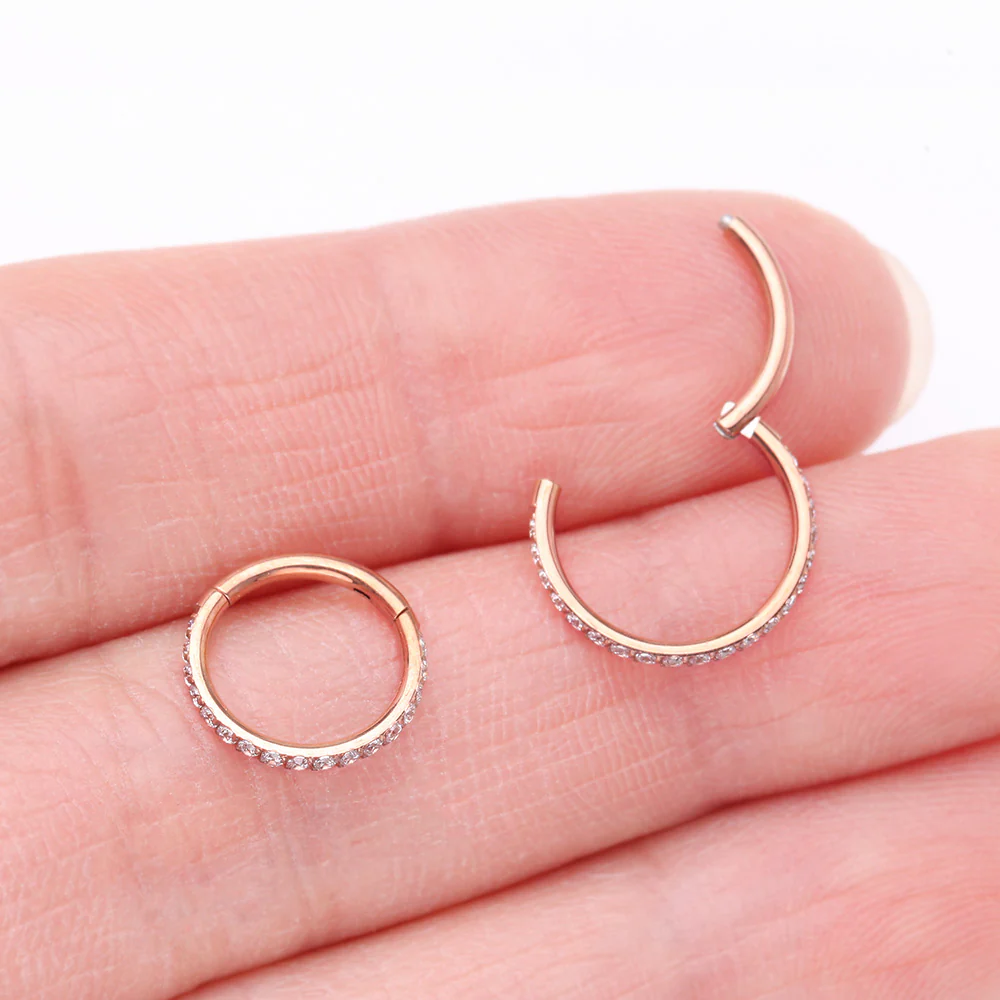 Rose Gold Brilliant Sparkle Gems Lined Clicker Hoop Ring - Image 4