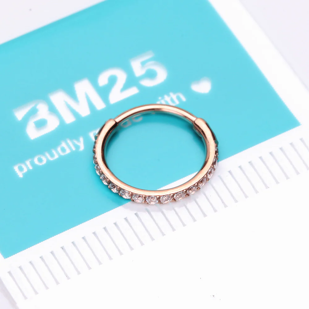 Rose Gold Brilliant Sparkle Gems Lined Clicker Hoop Ring - Image 5