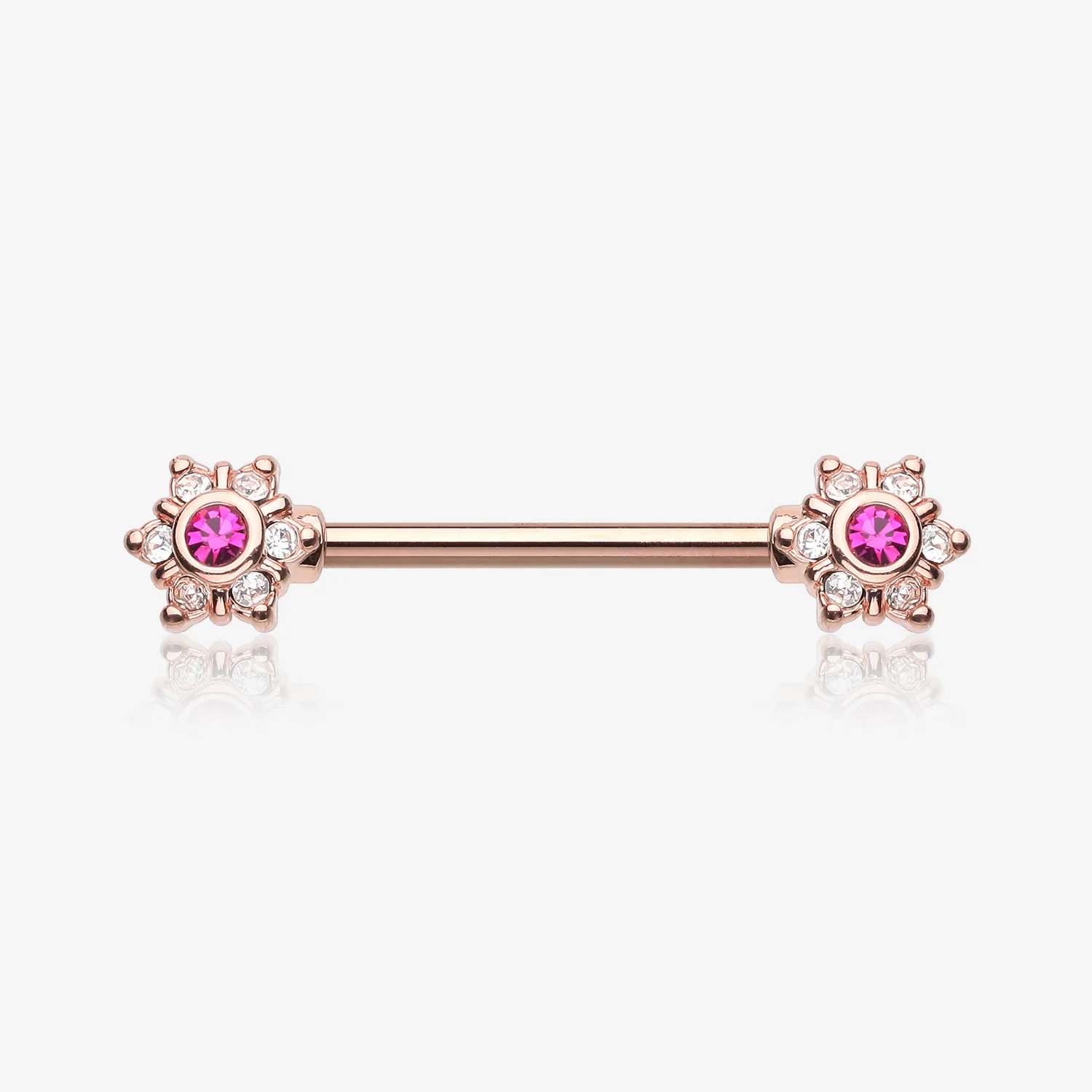 A Pair of Rose Gold Brilliant Sparkle Spring Flower Nipple Barbell