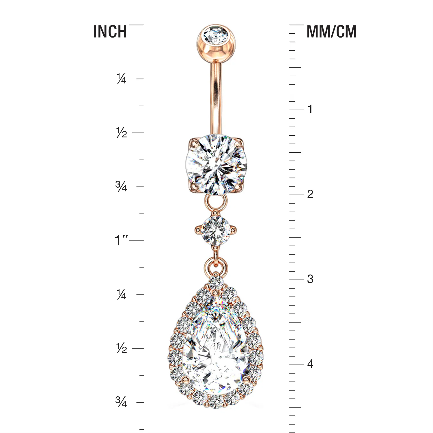 Rose Gold Brilliant Teardrop Lux Sparkle Dangle Belly Button Ring - Image 2