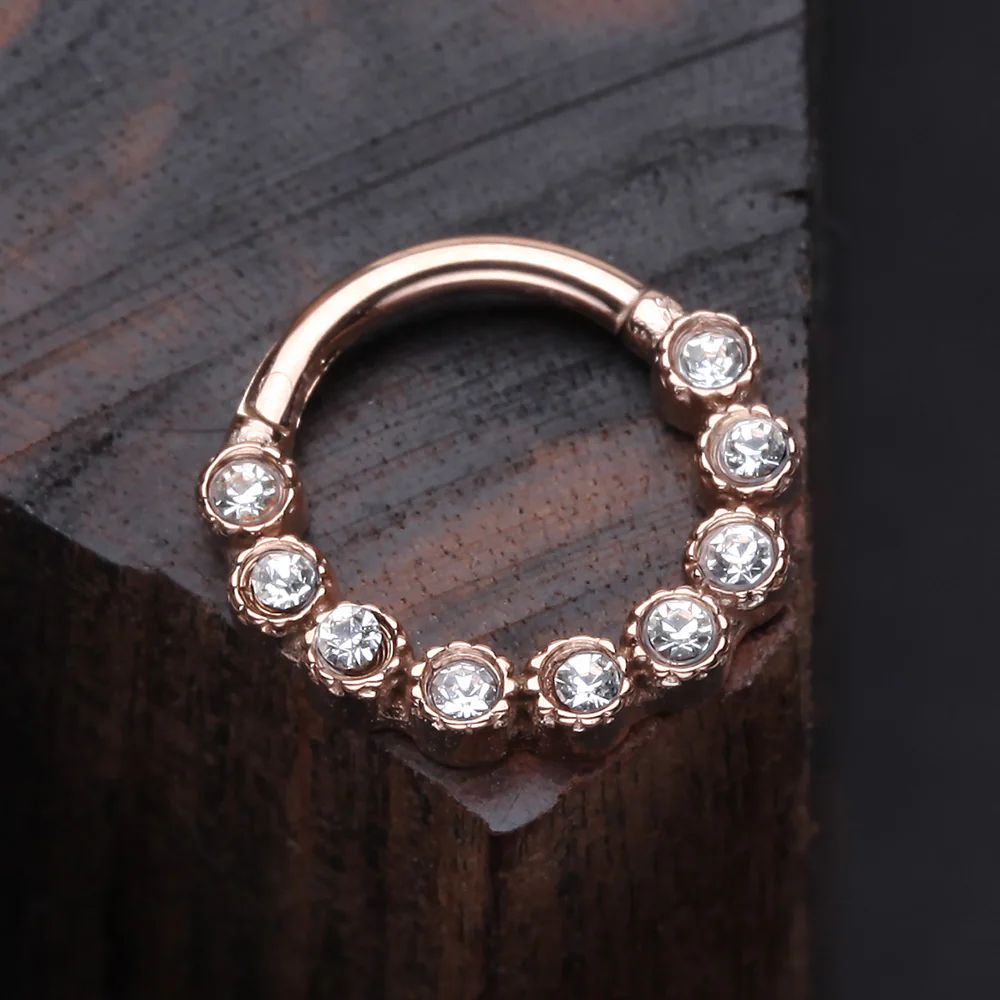 Rose Gold Bubble Glam Sparkles Seamless Clicker Hoop Ring - Image 3