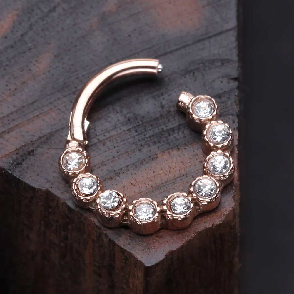 Rose Gold Bubble Glam Sparkles Seamless Clicker Hoop Ring - Image 4