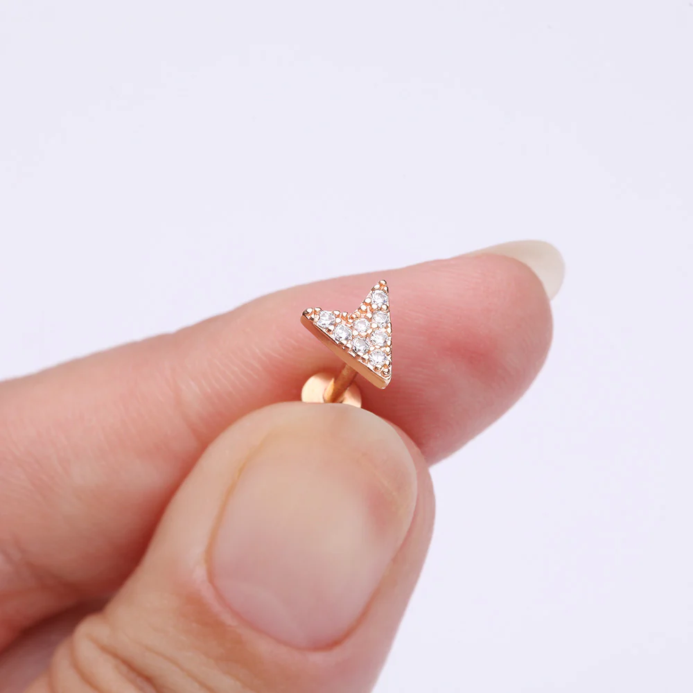 Rose Gold Chevron Arrow Sparkle Top Internally Threaded Steel Flat Back Stud Labret - Image 3