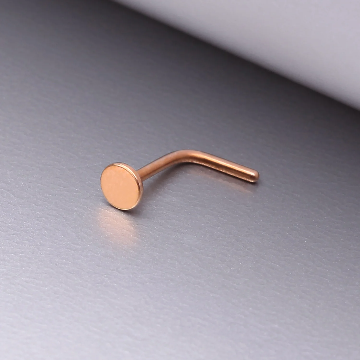 Rose Gold Circle Plate Top Basic Steel L-Shaped Nose Ring - Image 2