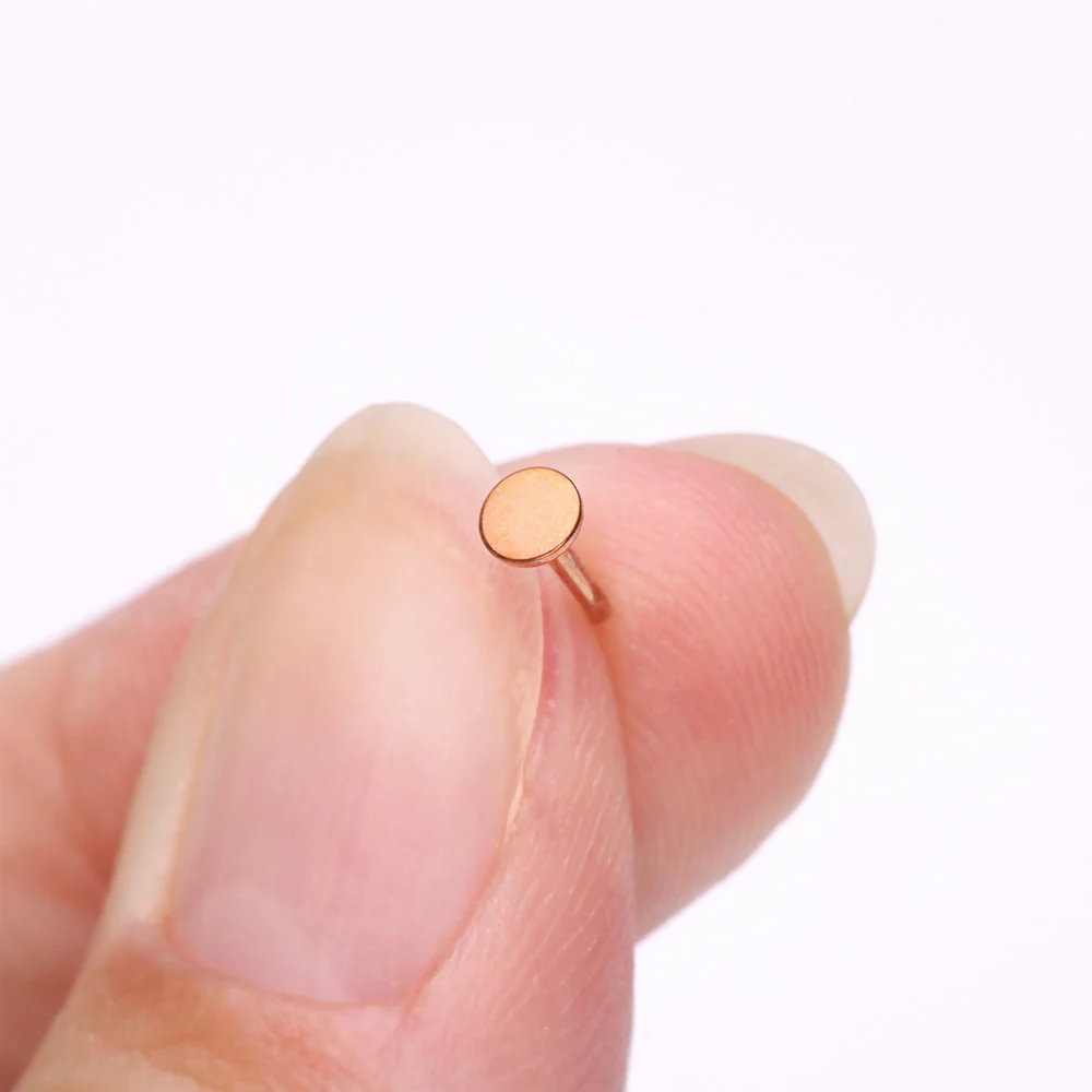 Rose Gold Circle Plate Top Basic Steel L-Shaped Nose Ring - Image 3