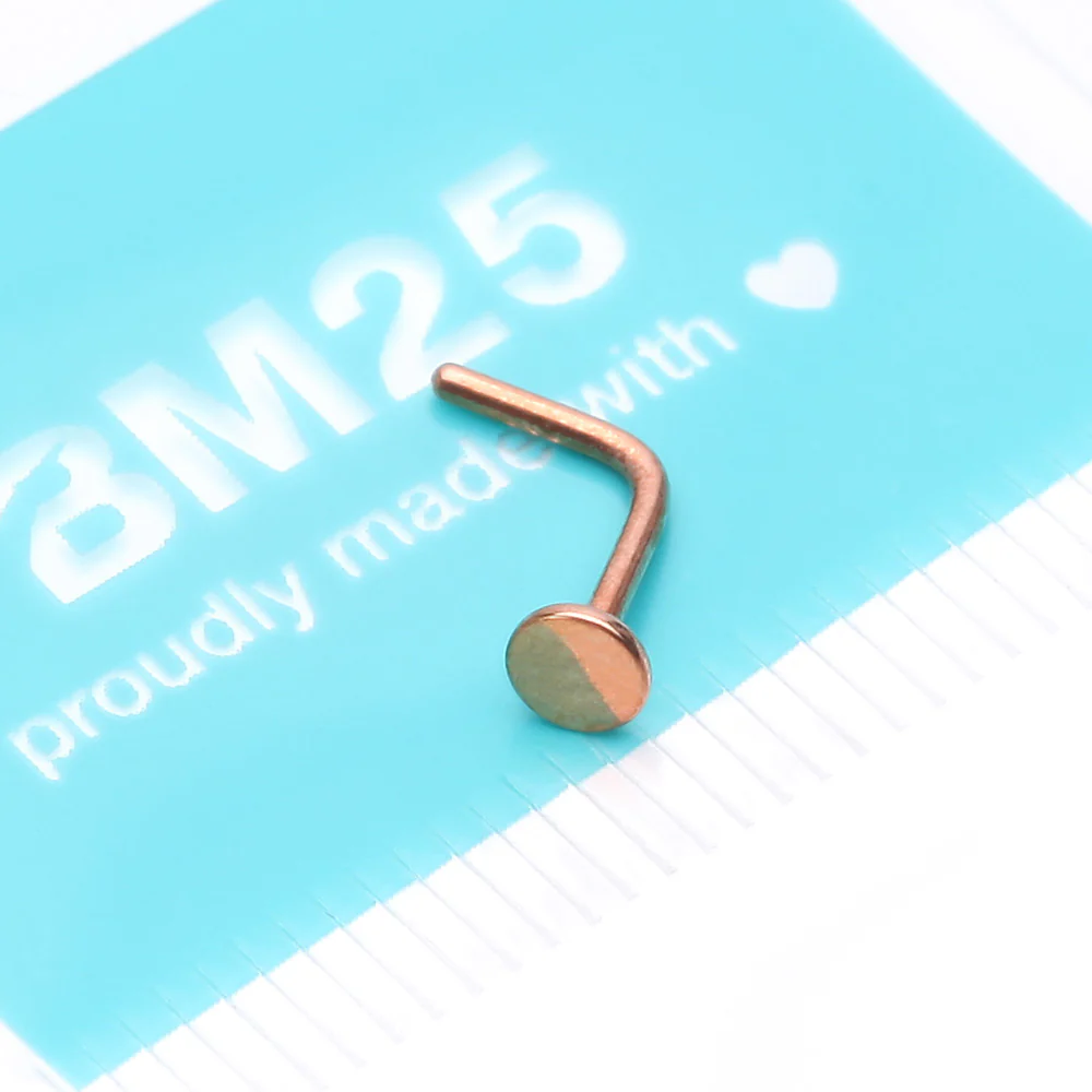 Rose Gold Circle Plate Top Basic Steel L-Shaped Nose Ring - Image 4