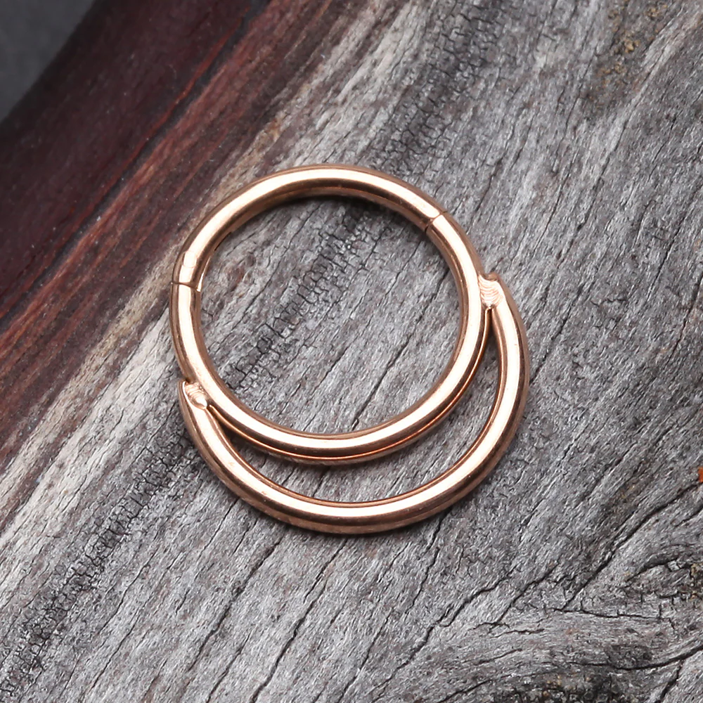 Rose Gold Classic Double Loop Accent Clicker Hoop Ring - Image 3