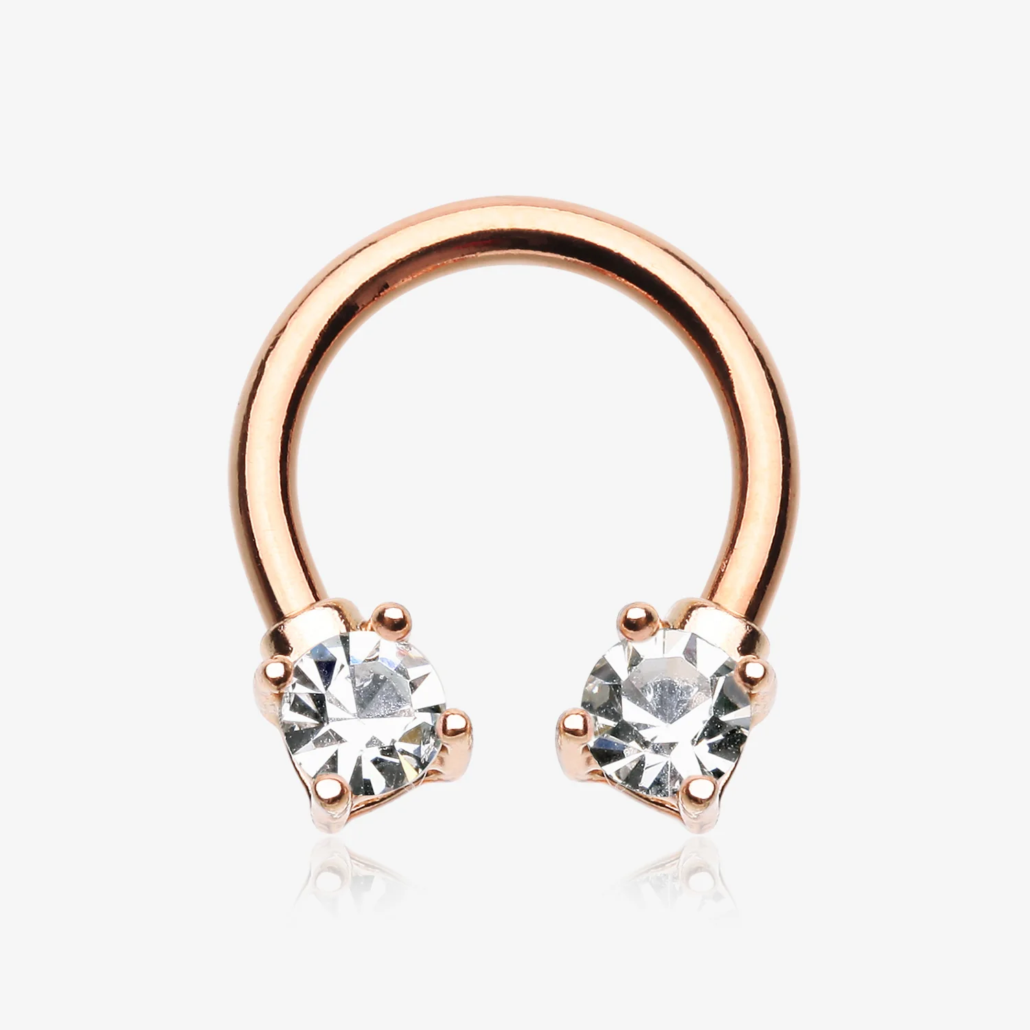 Rose Gold Classic Gem Sparkle Prong Horseshoe Circular Barbell