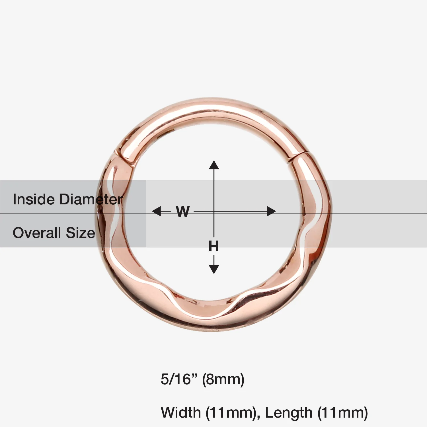 Rose Gold Classic Hammered Wave Seamless Clicker Hoop Ring - Image 2